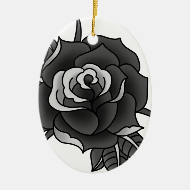 Tattoo Rose Ceramic Tree Decoration (Front)