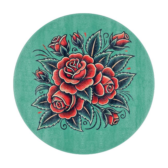 Tattoo Roses Red Rose Flower Art                   Cutting Board (Front)