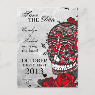 Tattoo Roses & Sugar Skull Save the Date Announcement Postcard