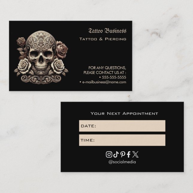 Tattoo Salon Appointment Reminder Business Card (Front/Back)