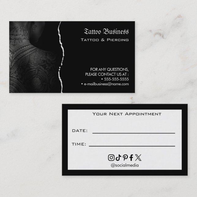 Tattoo Salon Appointment Reminder Business Card (Front/Back)