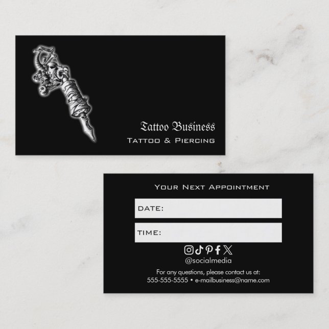 Tattoo Salon Appointment Reminder Business Card (Front/Back)