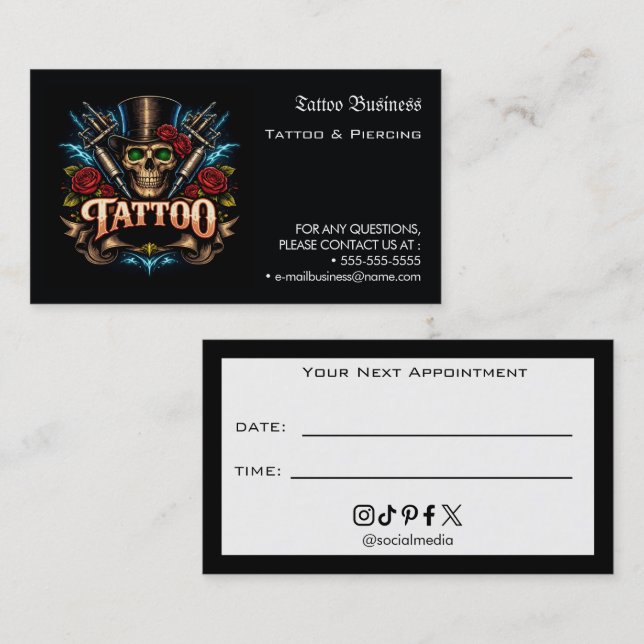 Tattoo Salon Appointment Reminder Business Card (Front/Back)