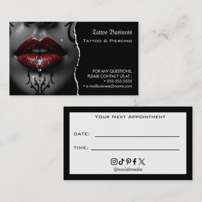 Tattoo Salon Appointment Reminder Business Card (Front/Back)