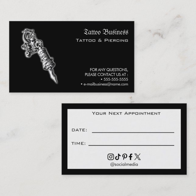 Tattoo Salon Appointment Reminder Business Card (Front/Back)