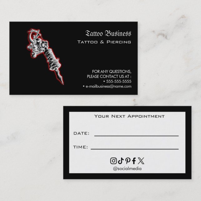 Tattoo Salon Appointment Reminder Business Card (Front/Back)