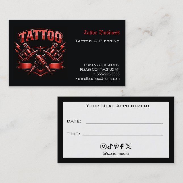 Tattoo Salon Appointment Reminder Business Card (Front/Back)