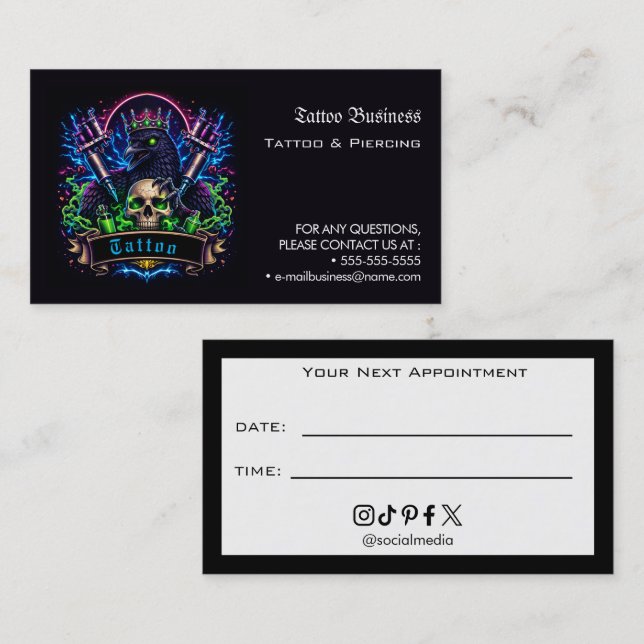 Tattoo Salon Appointment Reminder Business Card (Front/Back)