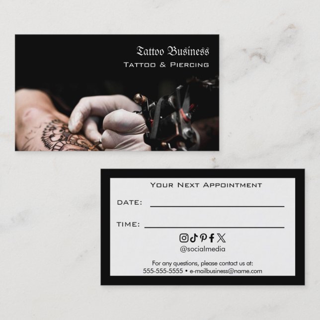Tattoo Salon Appointment Reminder Business Card (Front/Back)