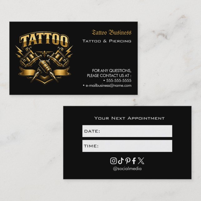 Tattoo Salon Appointment Reminder Business Card (Front/Back)
