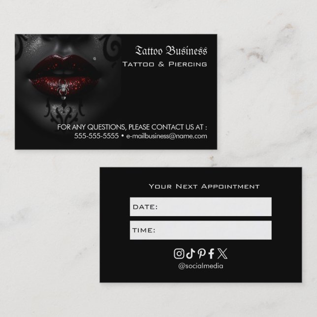 Tattoo Salon Appointment Reminder Business Card (Front/Back)