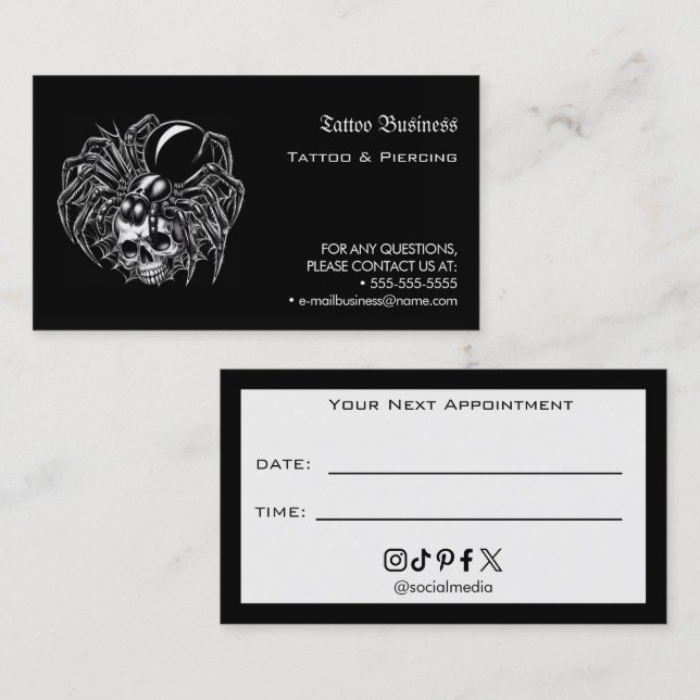 Tattoo Salon Appointment Reminder Business Card (Front/Back)