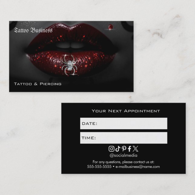 Tattoo Salon Appointment Reminder Business Card (Front/Back)