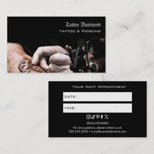 Tattoo Salon Appointment Reminder Business Card (Front/Back)