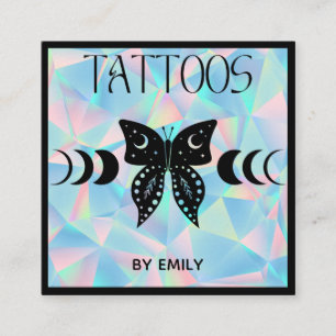 Tattoo Salon Mystical Butterfly Holographic Square Business Card