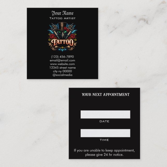 Tattoo Salon Reminder Appointment Card (Front/Back)
