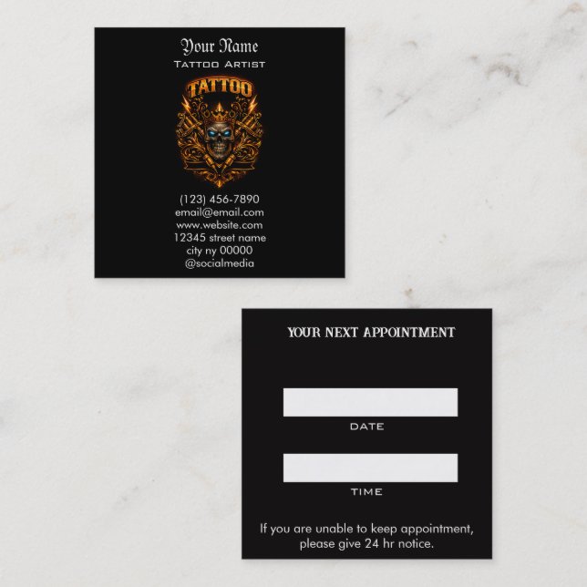 Tattoo Salon Reminder Appointment Card (Front/Back)