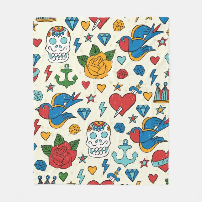 Tattoo seamless pattern.  fleece blanket (Front)