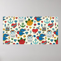 Tattoo seamless pattern.