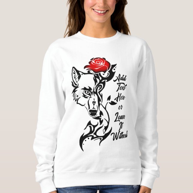 Tattoo She-Wolf Head and Red Rose Sweatshirt (Front)