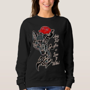 Tattoo She-Wolf Head and Red Rose Sweatshirt