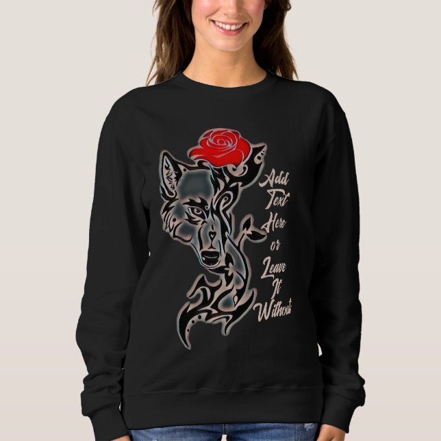 Tattoo She-Wolf Head and Red Rose Sweatshirt (Front)