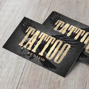 Tattoo Shop Black Crow Vintage Gold Typography Business Card