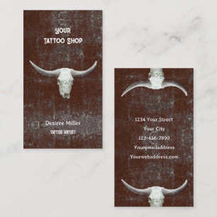 Tattoo Shop Bull Skull Rodeo Brown White Western  Business Card