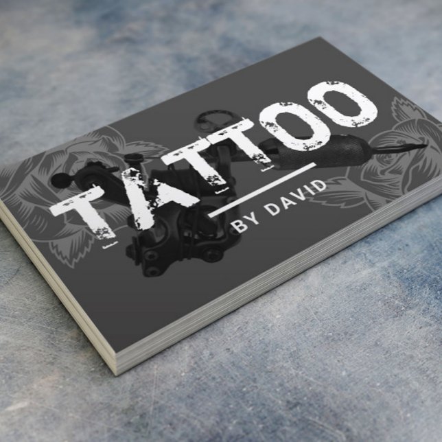 Tattoo Shop Tattoo Gun Rose Flower Typography Business Card (Creator Uploaded)