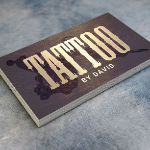 Tattoo Shop Tattoo Gun Vintage Gold Typography Business Card
