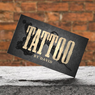 Tattoo Shop Tattoo Gun Vintage Gold Typography Business Card