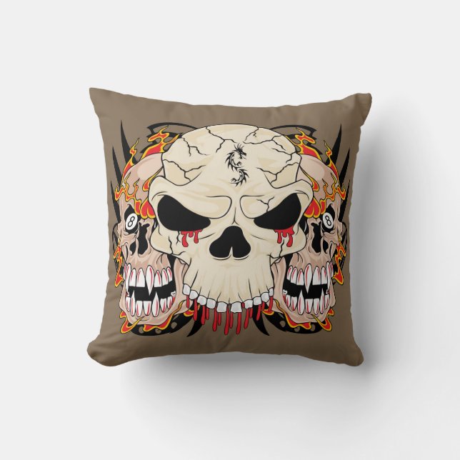 Tattoo Skull Eight Ball Flame Couch Throw Pillow (Front)