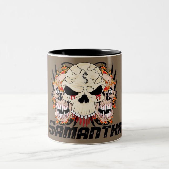 Tattoo Skull Eight Ball Flame Fire Coffee Mug Cup (Center)