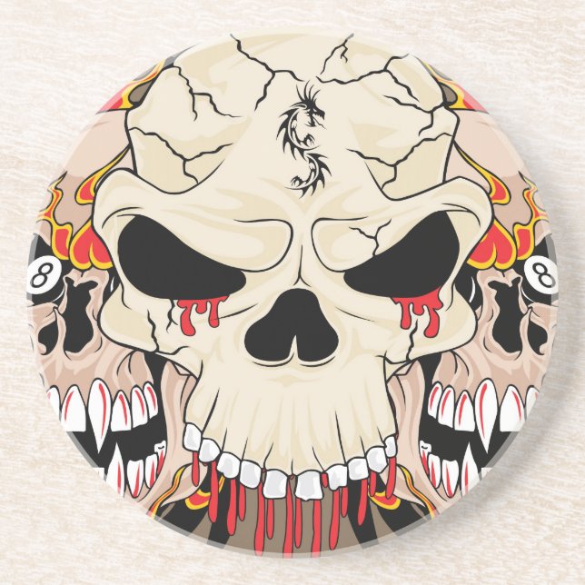 Tattoo Skull Eight Ball Flame Fire Dragon Coasters (Front)