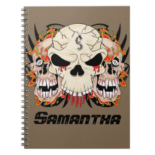 Tattoo Skull Eight Ball Flame Fire Spiral Notebook