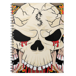 Tattoo Skull Eight Ball Flame Fire Spiral Notebook
