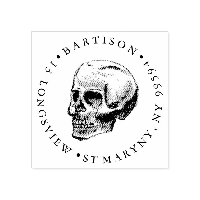 TATTOO SKULL ROUND RETURN ADDRESS RUBBER STAMP (Imprint)