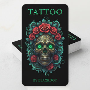 Tattoo Studio Rose Floral Gothic Skull Tattoo Art Business Card