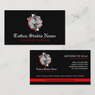 Tattoo Studio, Tattoo Artist - Koi Fish Art Logo Business Card