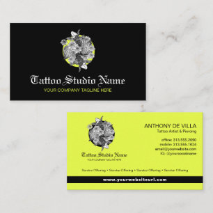 Tattoo Studio, Tattoo Artist - Neon Koi Fish Logo Business Card