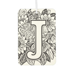 Tattoo-Style Black and White Monogram Ink Flowers Car Air Freshener