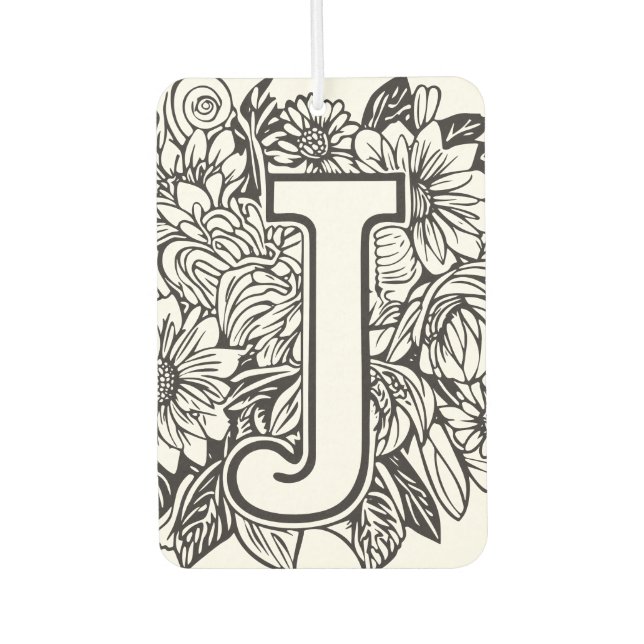 Tattoo-Style Black and White Monogram Ink Flowers Car Air Freshener (Front)