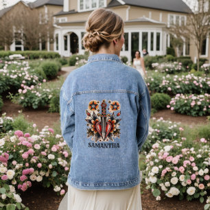 Tattoo Style Heart Dagger Retro Bachelorette Party Denim Jacket