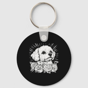 Tattoo Style Lover Bichon Frise Retro Dog  Key Ring