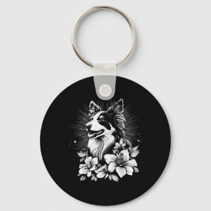 Tattoo Style Lover Collie Retro Dog _1  Key Ring