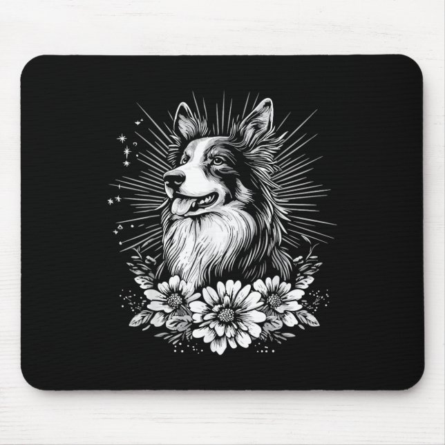 Tattoo Style Lover Collie Retro Dog  Mouse Pad (Front)