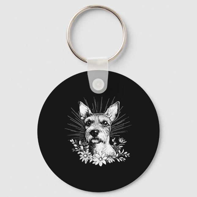 Tattoo Style Lover Fox Terrier Retro Dog  Key Ring (Front)