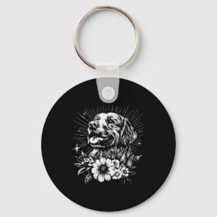 Tattoo Style Lover Golden Retriever Retro Dog Key Ring