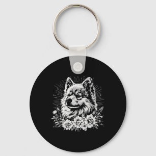 Tattoo Style Lover Keeshond Retro Dog  Key Ring