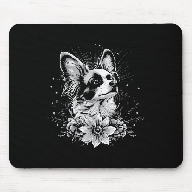 Tattoo Style Lover Papillon Retro Dog  Mouse Pad (Front)